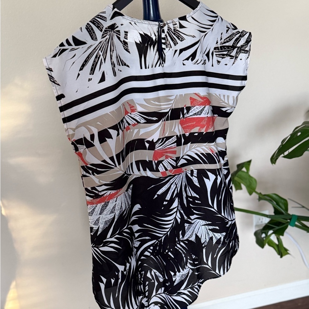 Women's Asymmetrical Faux Wrap Tropical, Black, White, Melon, beige, Size Small - Picture 5 of 7